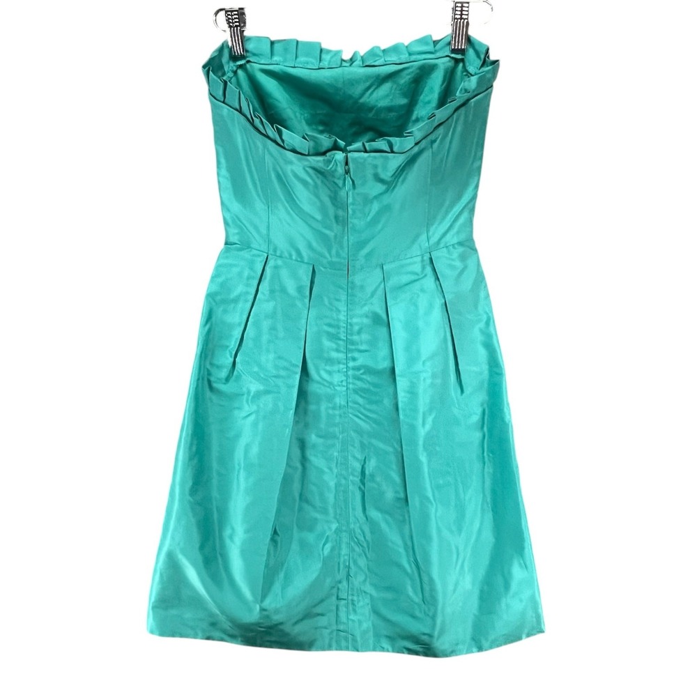 J Crew Audrey Dress Women 2 Green‎ Aqua Silk Tafetta Strapless Ruffle Cocktail - Picture 5 of 15